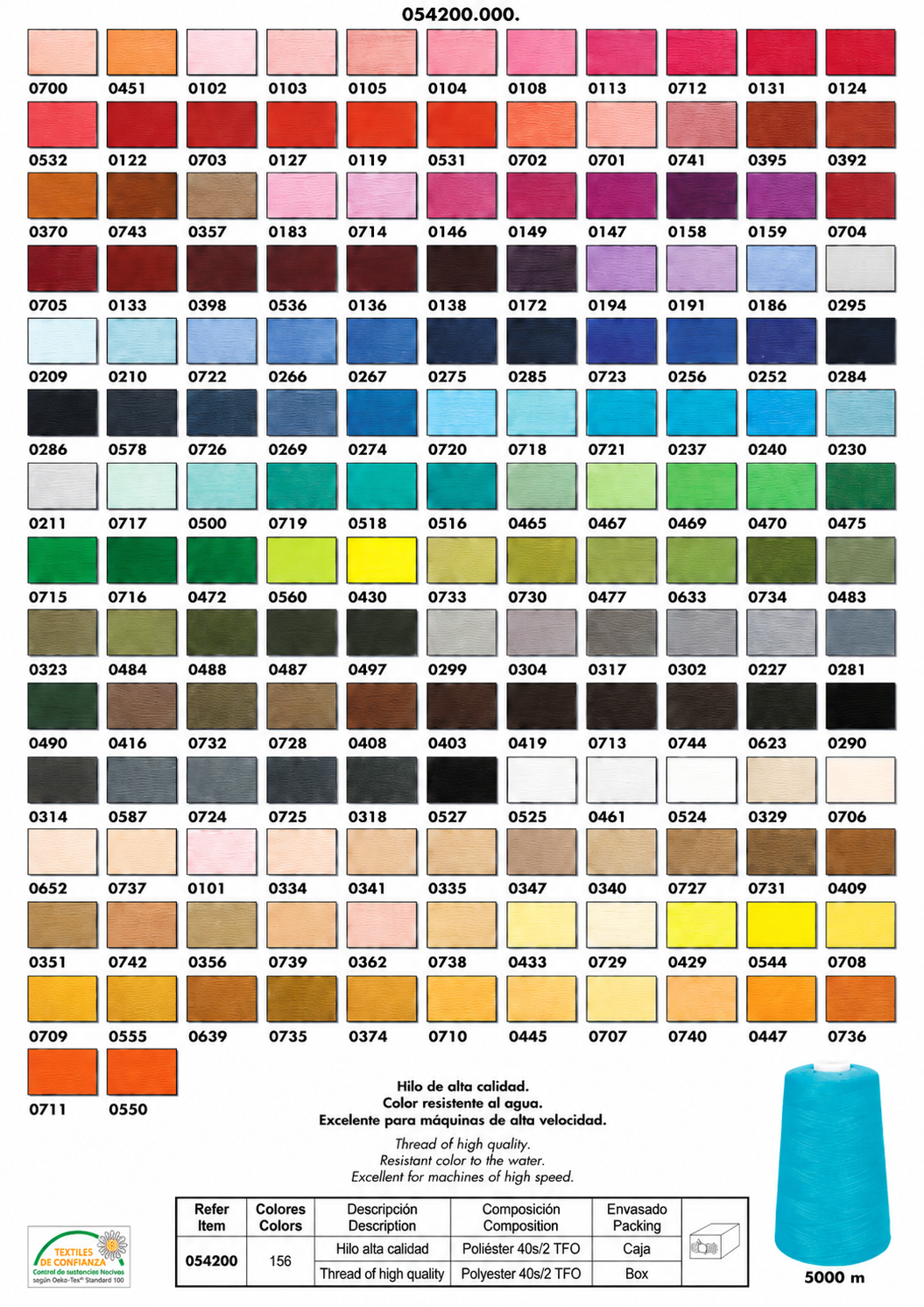 Polyester naaigaren 40s/2 TFO – 4 klosjes van 5.000 meter