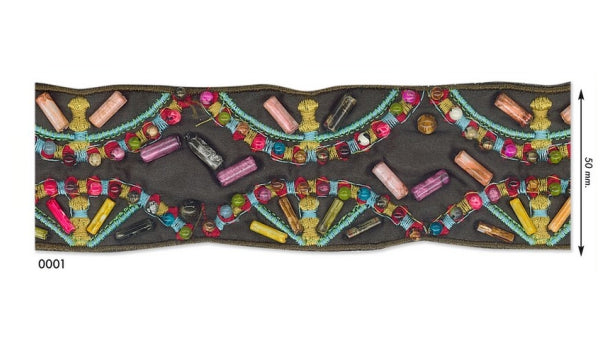 Multicolor sierband met kralen - 50mm - 5 meter rol