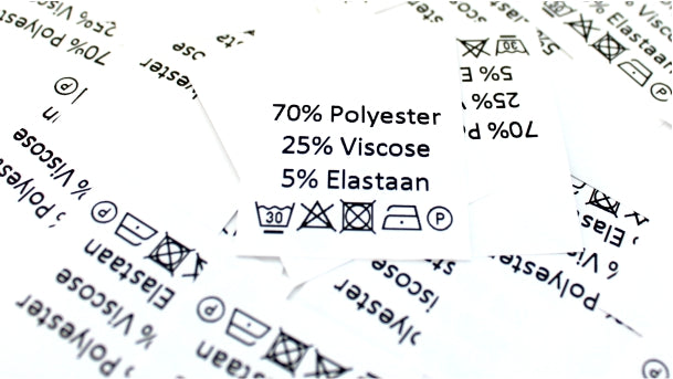 Carelabel 70% polyester 25% viscose 5% elastaan verpakt per 100 stuks