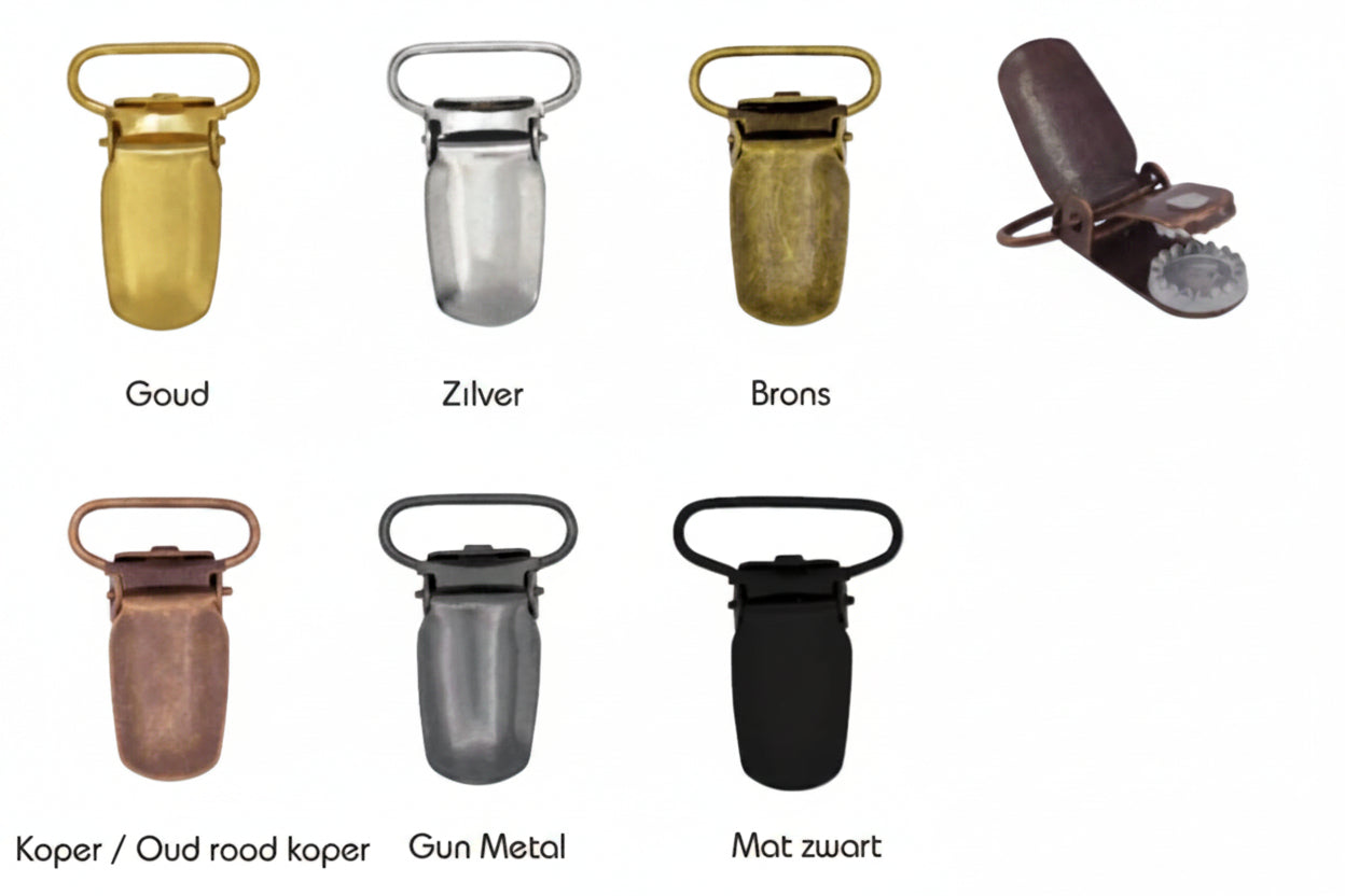 Hosenträgerclip | Nickelfrei | Silber, Gold, Bronze, Altkupfer, Gun Metal & Mattschwarz | 20mm & 25mm