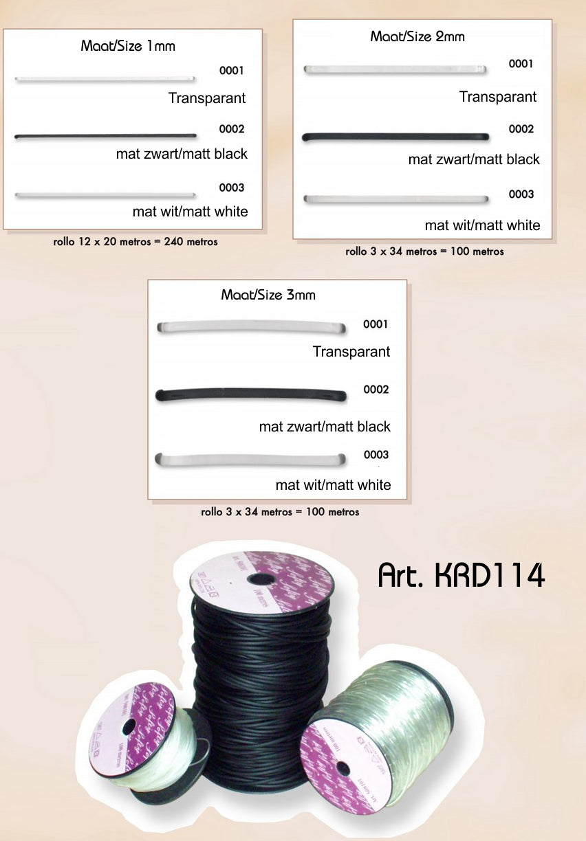 Siliconen koord - 1mm/2mm/3mm - 240 meter rol