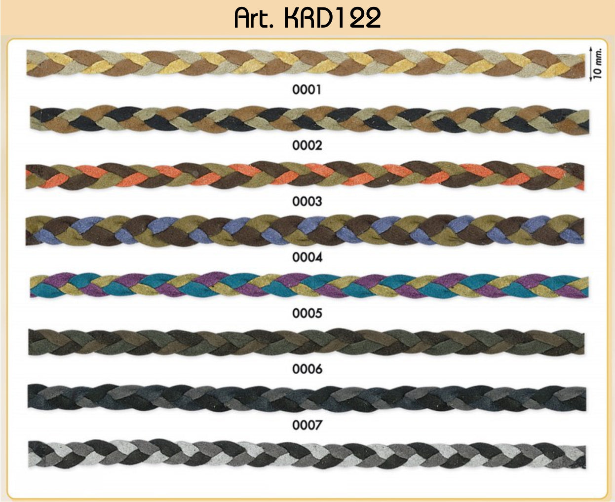Multicolor suede koord 10mm. Verpakt per 15 meter.