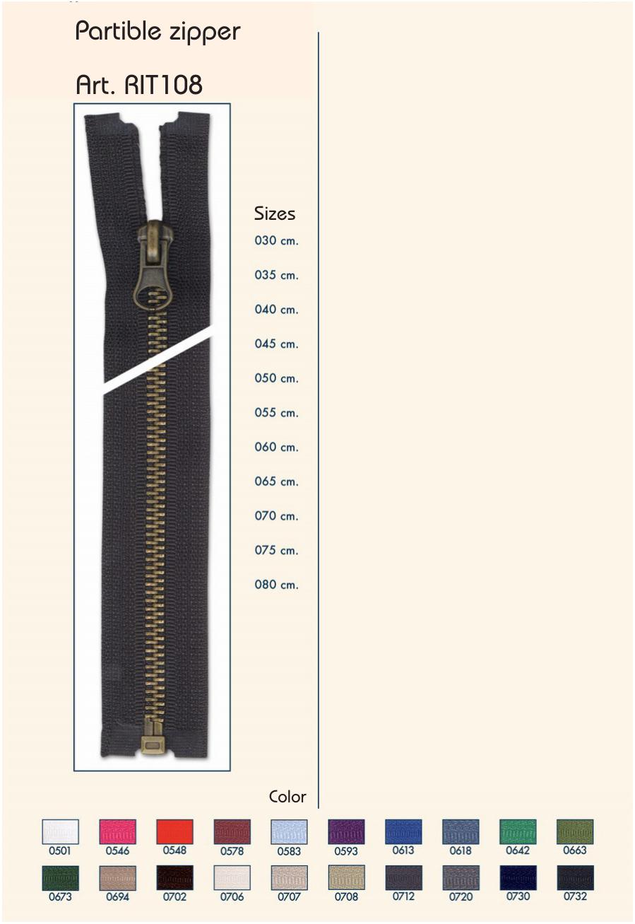 Teilbarer Reißverschluss Messing – 50, 55, 60 und 65cm