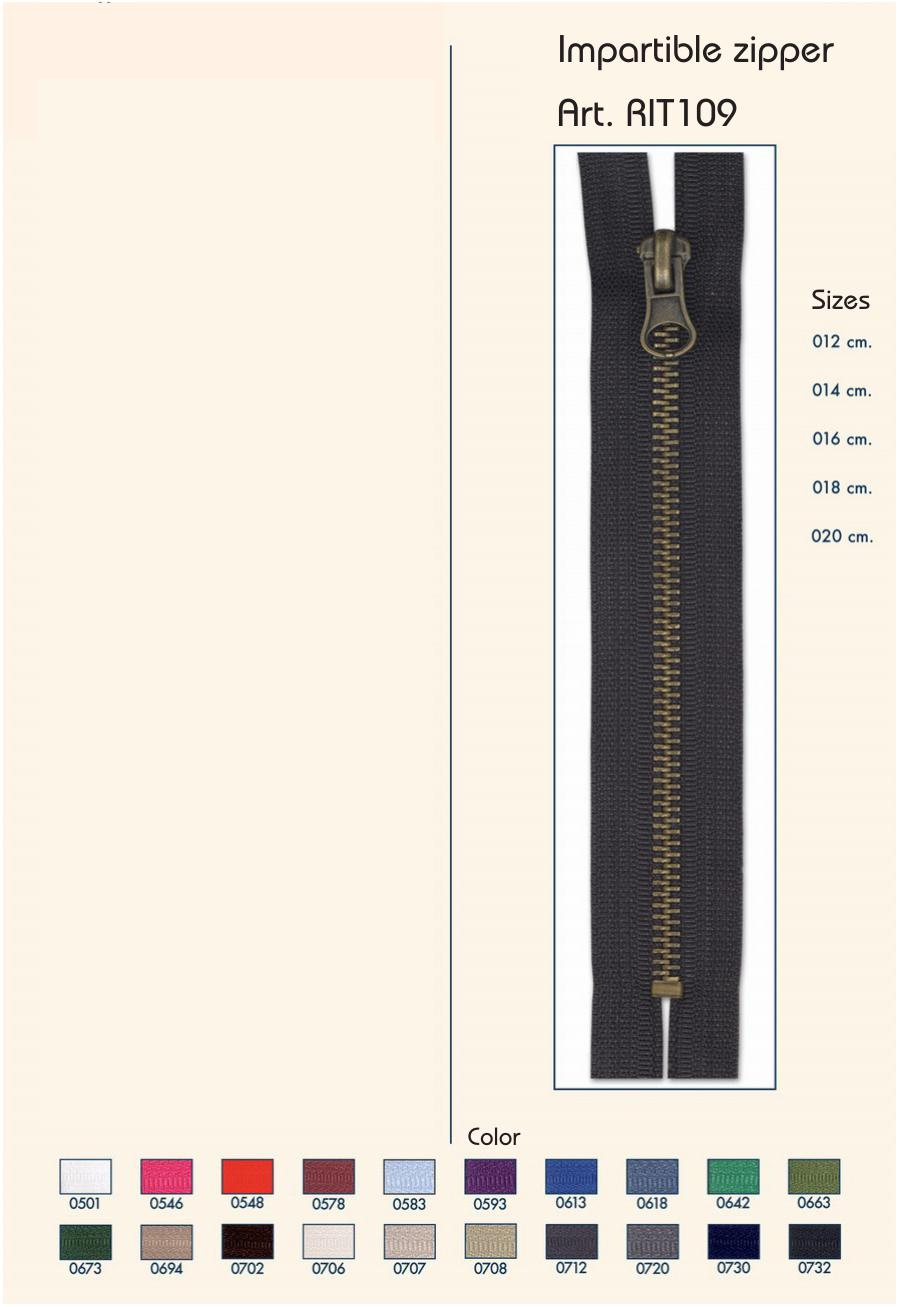 Unteilbarer Reißverschluss Messing – 18 und 20 cm