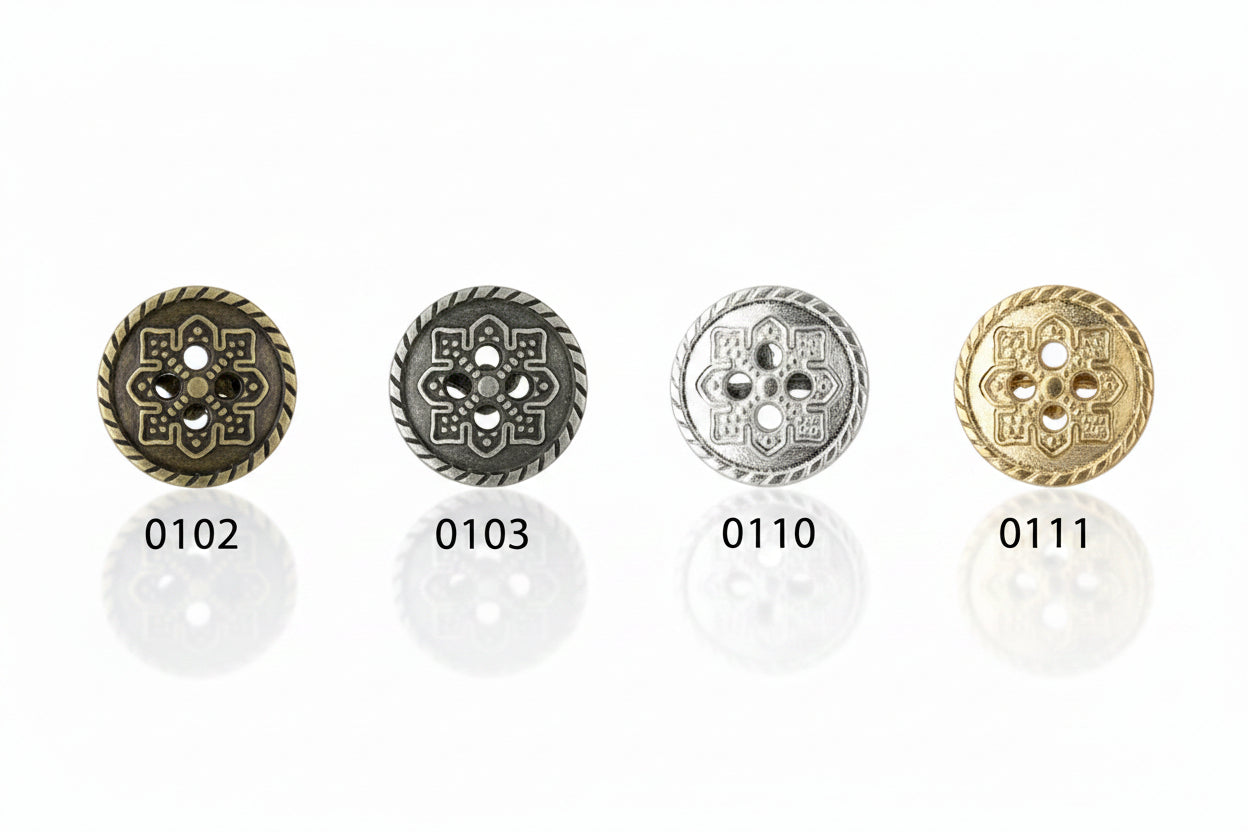 Metallknopf mit 4 Löchern | 12,5mm | Antik, Matt Silber & Gold | nickelfrei | per 50 St.