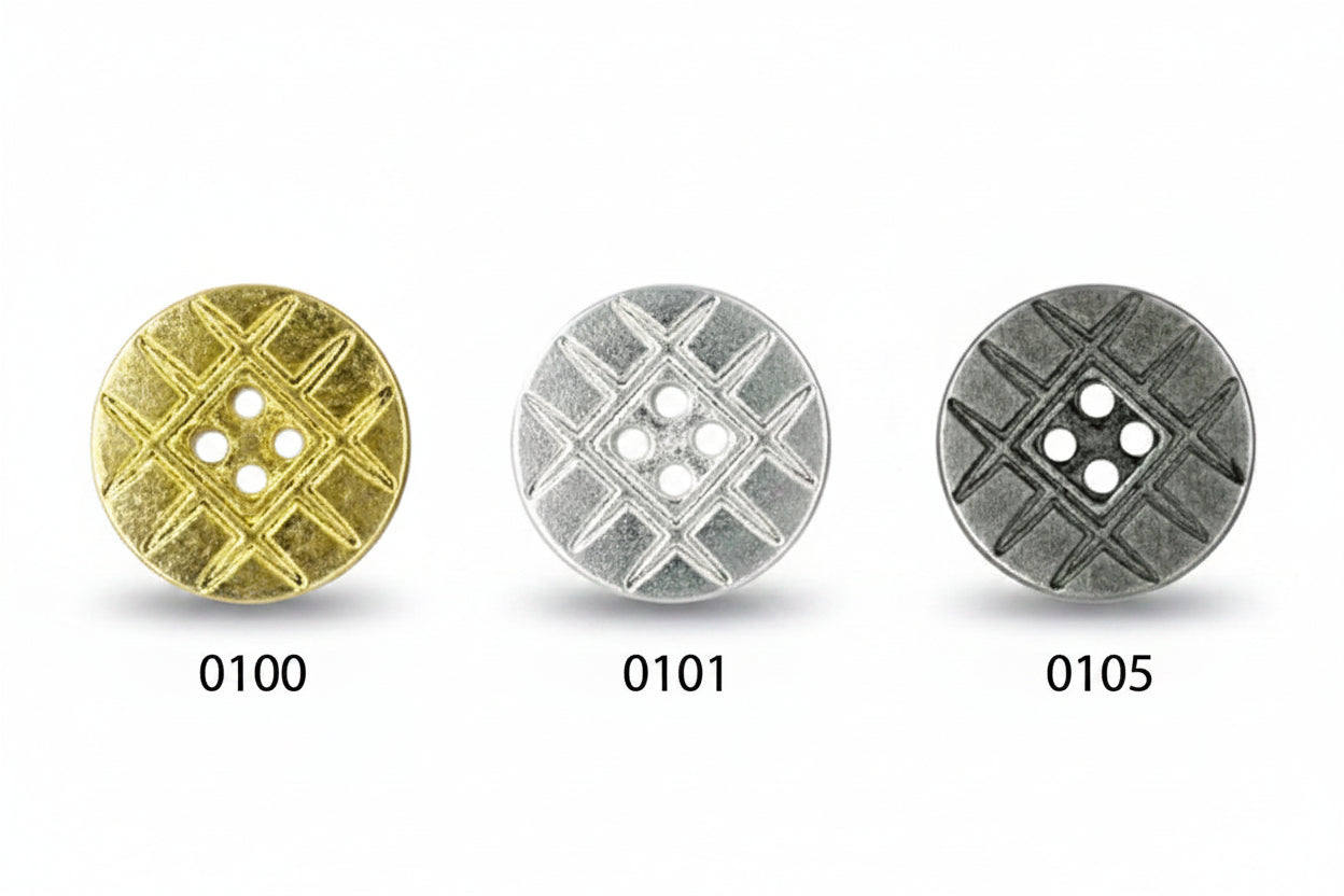 Metallknopf mit 4 Löchern | 12,5mm | Gold, Silber & Grau | nickelfrei | pro 50 Stk.