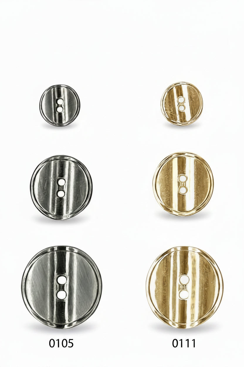 Metallknopf mit 2 Löchern | Nickelfrei | Gun & Gold | 12,5 mm, 18 mm & 23 mm