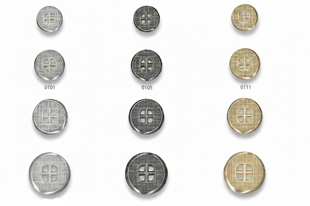Metall-Knopf mit 4 Löchern | Nickelfrei | Silber, Grau & Gold | 12.5-20mm