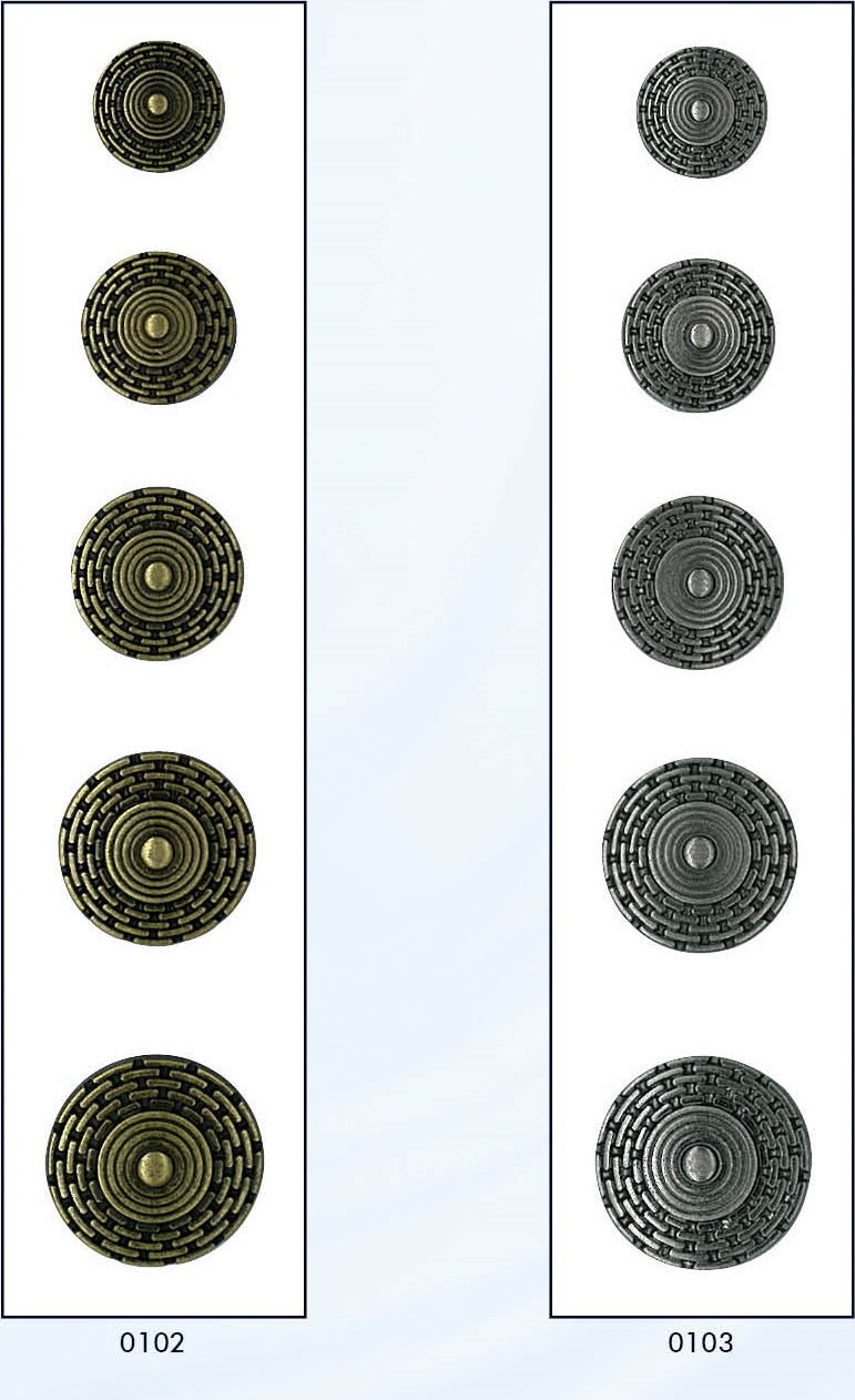 Metalen knoop met achtersteek in verschillende kleuren en maten