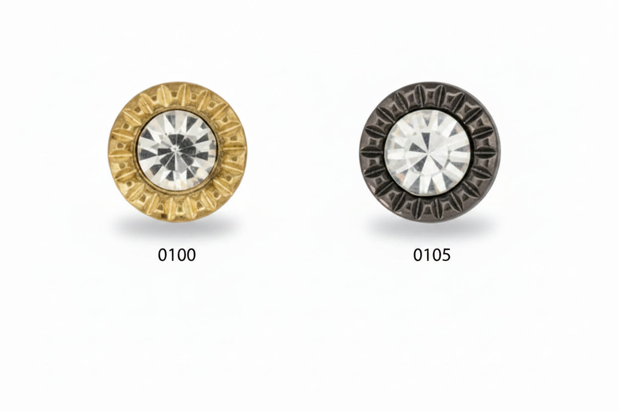 Metallknopf mit Schaft & Strass | Gold & Gun | 10mm