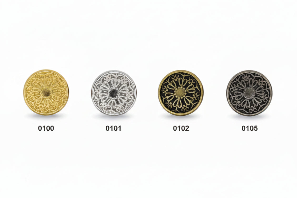 Metallknopf mit Steg & Motiv | Gold, Silber, Altsilber & Gun | 10mm