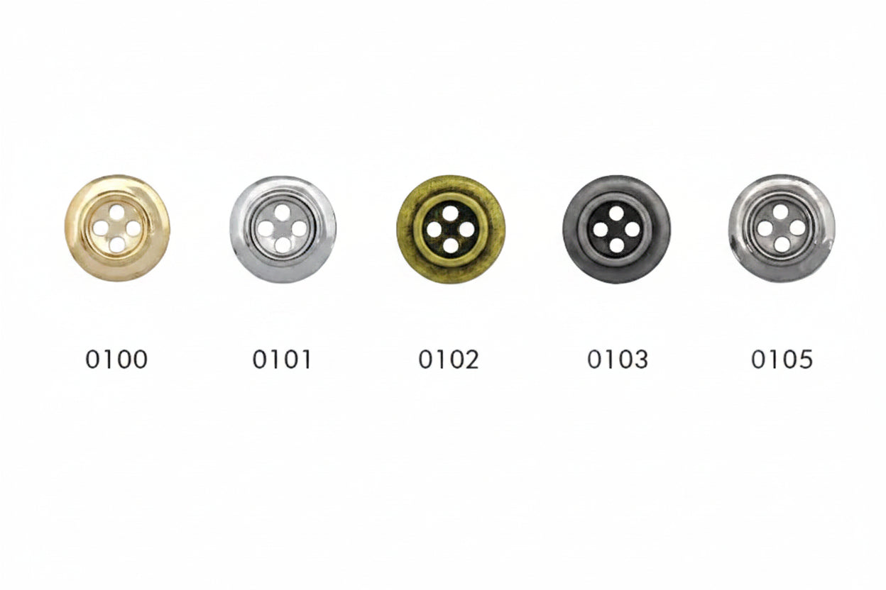 Metallknopf mit 4 Löchern | Gold, Silber, Altgold, Altsilber & Gun | 11,5 mm