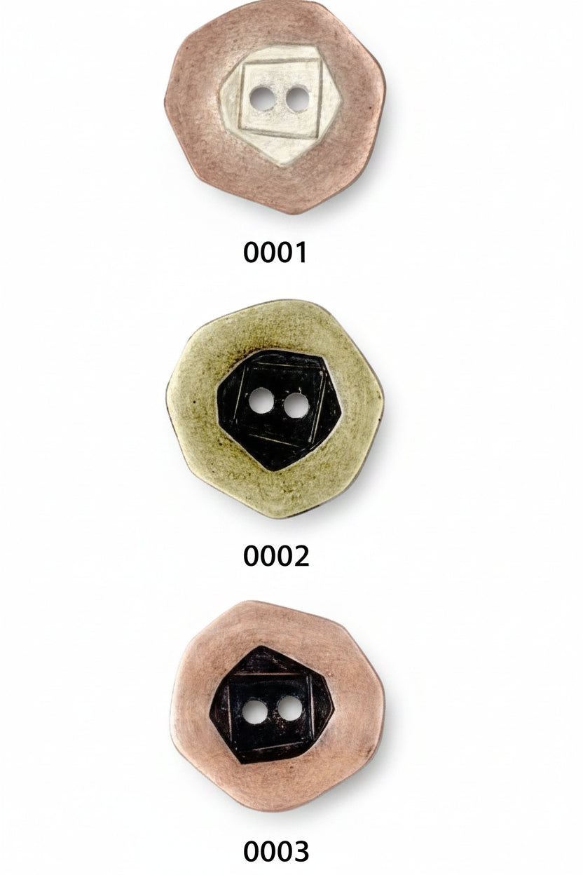 Metallknopf mit 2 Löchern und Polyester | Beige-Weiß, Gold-Schwarz & Beige-Schwarz | 15-25mm