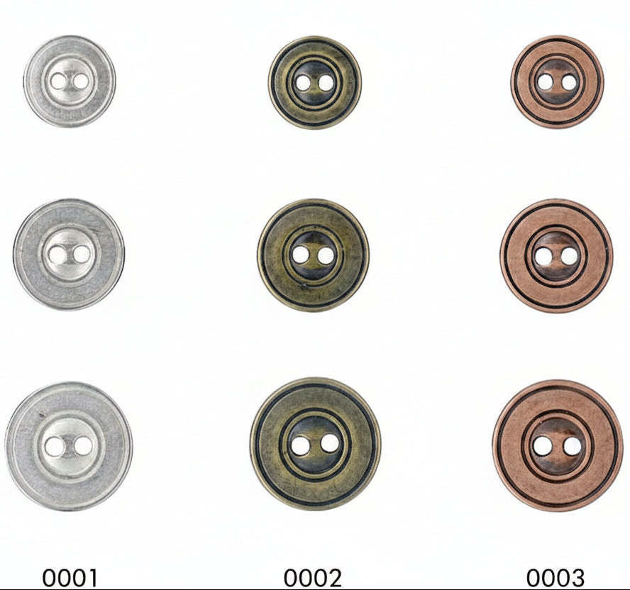 Metallknopf mit 2 Löchern – Silber, Gold & Kupfer | 12,5mm bis 18mm | pro 48 Stück