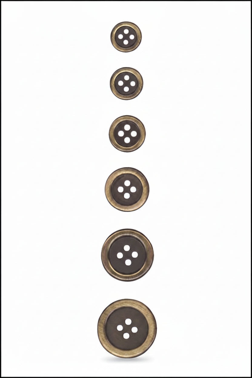 Metallknopf mit 4 Löchern – Antikbronze | 11,5mm bis 23mm | pro 48 Stück