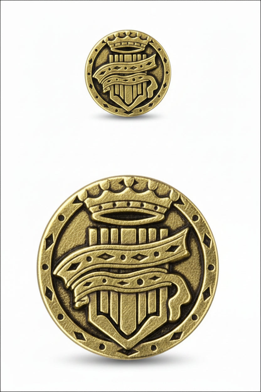 Metallblazerknopf – Antikgold | Wappenschild & Krone | 18mm & 23mm
