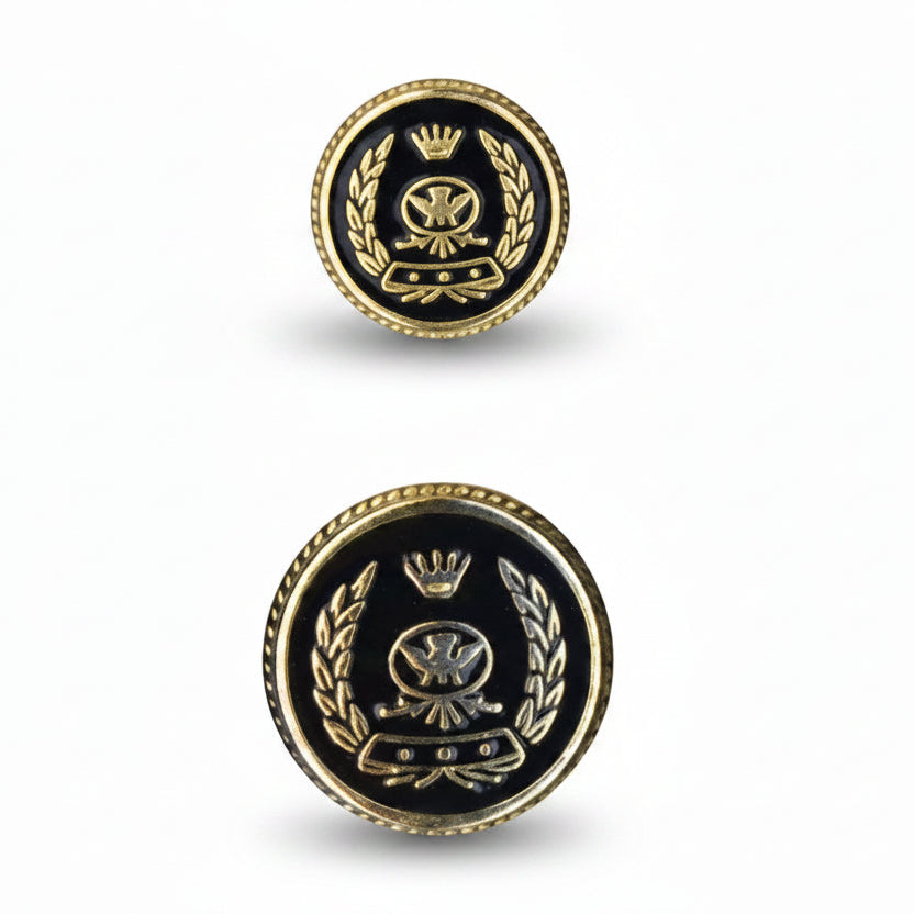 Metall-Blazerknopf – Schwarzes Emaille mit Goldrand | heraldisches Motiv | 15mm & 20mm