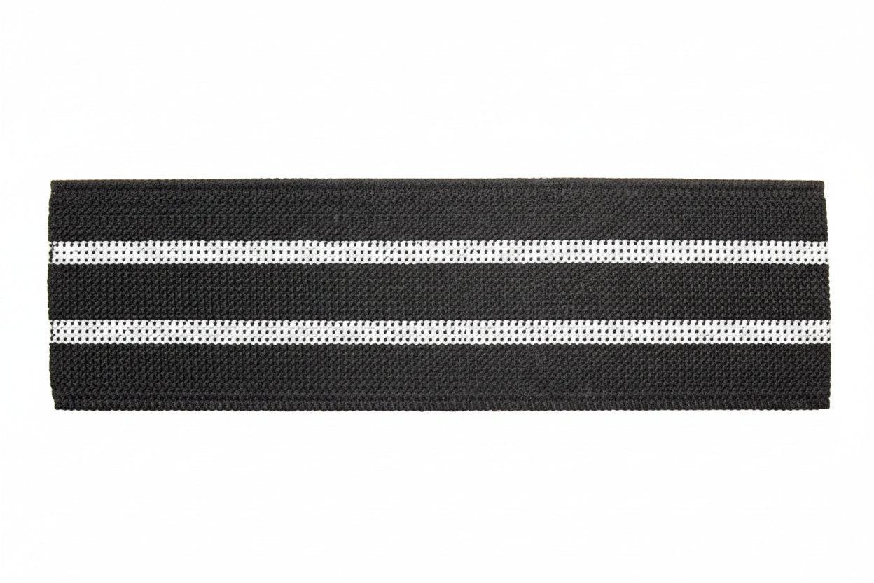Zwart Elastiek met Witte Strepen – Stevig & Stijlvol | 35mm | Per 50 Meter
