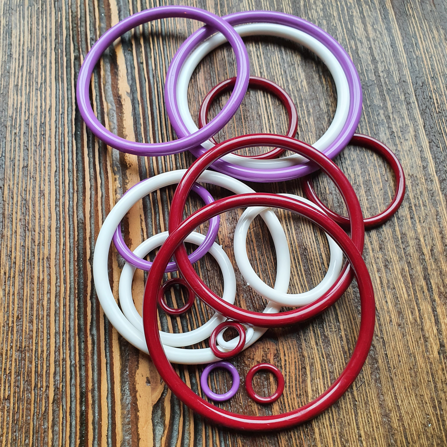 Ring Nylon wit Binnenmaat 10, 36, 58, 68, 78mm. Verpakt per 100 stuks.