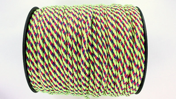 Katoen koord multicolor 6mm op rol van 100 meter.