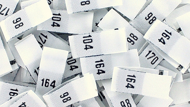 Geweven kindermaatlabel verpakt per 500 stuks