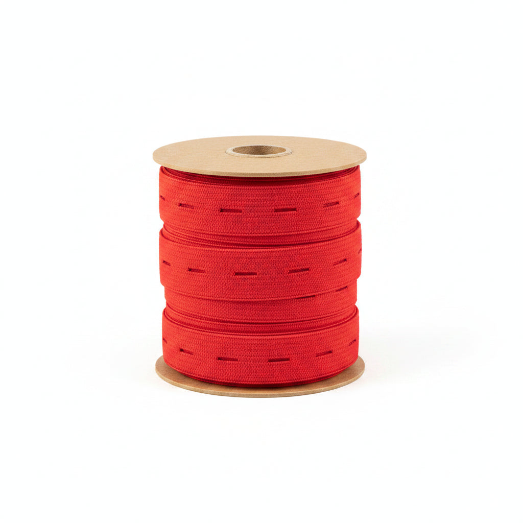 Rood knoopsgaten elastiek per 70 meter