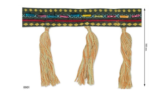 Multicolor sierband met kwastjes 105mm - 5 meter rol