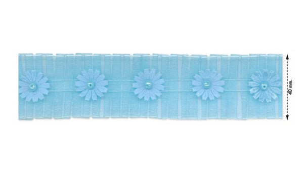 Organza met bloemen  - 40mm - 9 meter rol