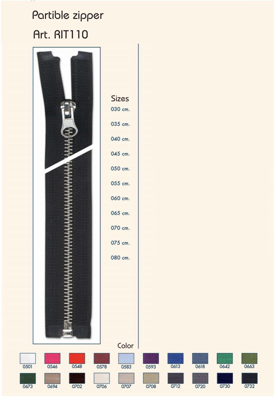 Ritsnikkel vrij maat 55cm t/m 70cm