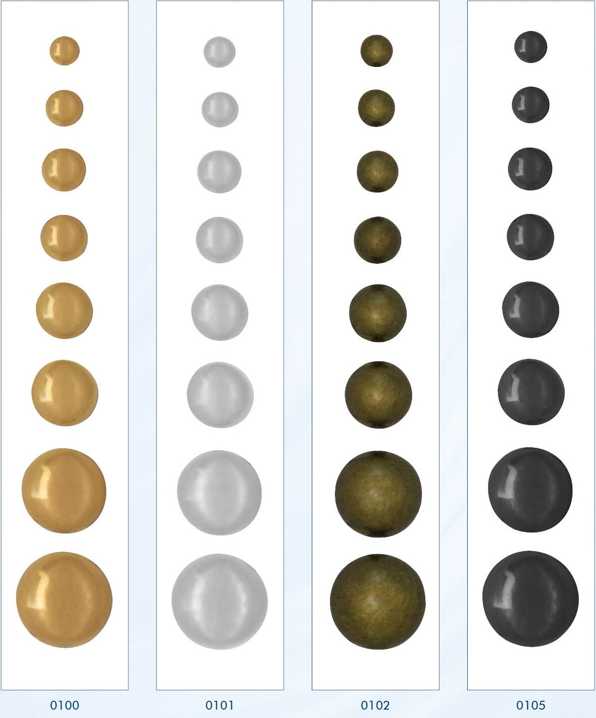 Bolvormige metalen knoop in verschillende kleuren en maten