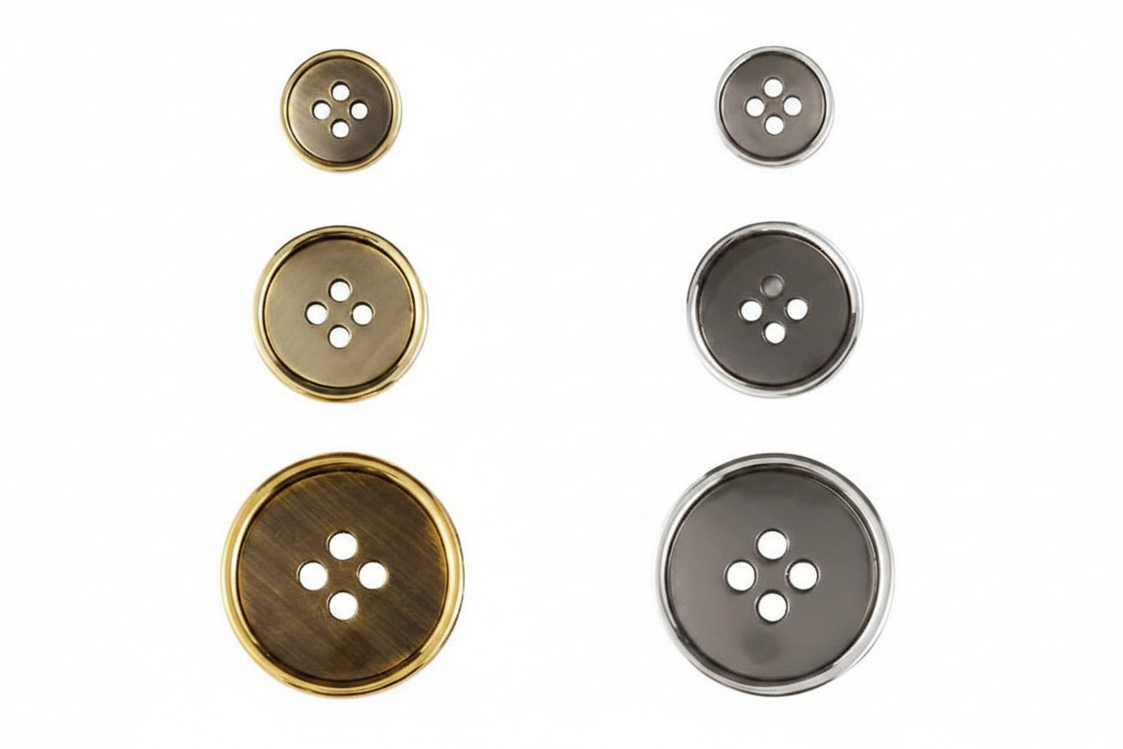 Metallknopf mit 4 Löchern | Antikgold & Altsilber | 14–28mm | nickelfrei